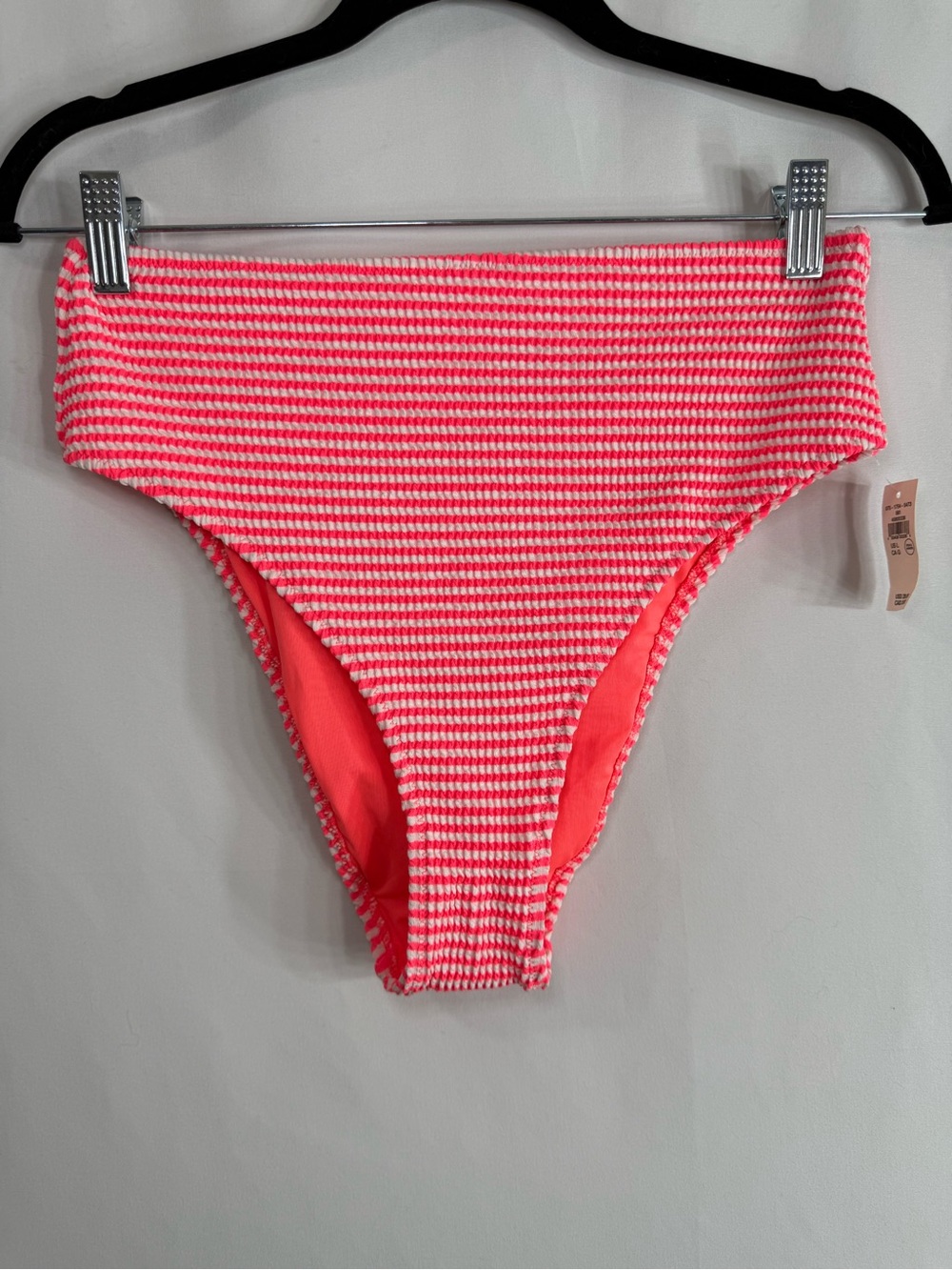 NEW Aerie Crinkle Stripe High Cut Cheeky Bikini Bottoms Pink & White, size L